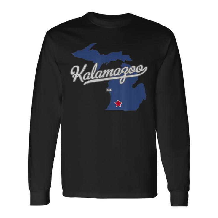 Kalamazoo Michigan Mi Map Long Sleeve T-Shirt