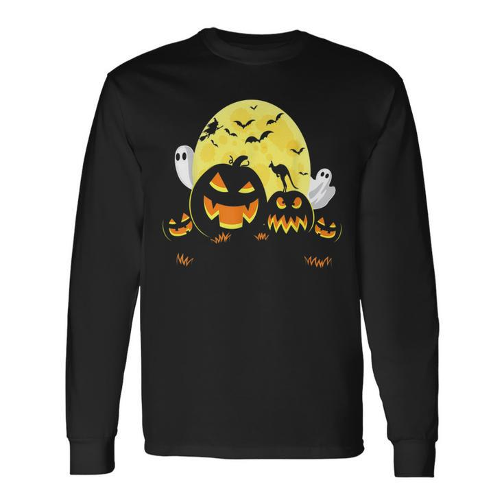 Kangaroo On Scary Pumpkin Halloween Full Moon Boo Ghost Long Sleeve T-Shirt T-Shirt