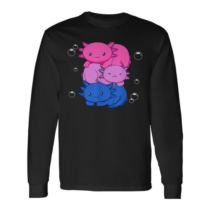 Kawaii Axolotl Pile Bisexual Pride Flag Bi Lgbtq Long Sleeve T-Shirt Gifts ideas