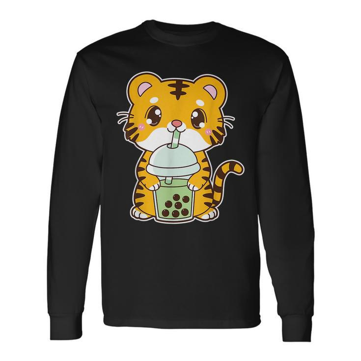 Kawaii Cute Zodiac Boba Tiger Matcha Green Bubble Milk Tea Long Sleeve T-Shirt T-Shirt
