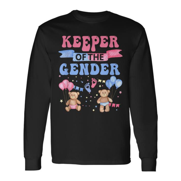 Keeper Of The Gender Reveal Baby Bear Balloons Pink Or Blue Long Sleeve T-Shirt