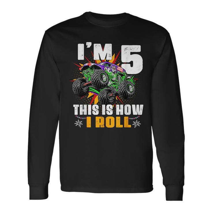 Kid 5Th Birthday Boy Monster Truck Rule Jam Five Years Long Sleeve T-Shirt