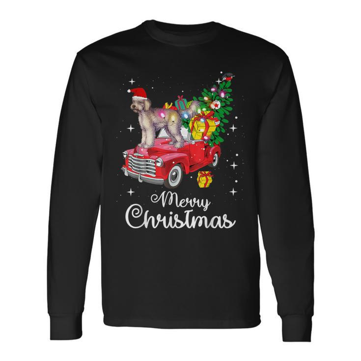 Labradoodle Rides Red Truck Christmas Pajama Long Sleeve T-Shirt