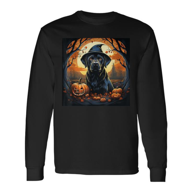 Labrador Witch With Pumpkin Halloween Costume Lab Lover Long Sleeve T-Shirt
