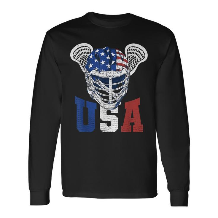 Lacrosse American Flag Lax Helmet 4Th Of July Usa Patriotic Long Sleeve T-Shirt T-Shirt