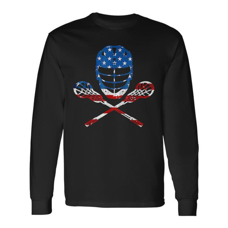 Lacrosse American Flag Lax Helmet Sticks 4Th Of July S Long Sleeve T-Shirt Gifts ideas