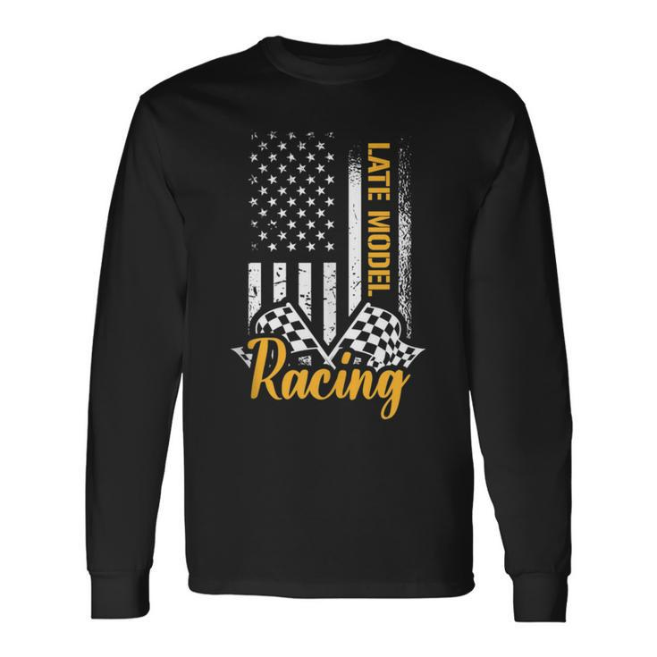 Late Model Dirt Racing Car Race American Flag Usa Model Long Sleeve T-Shirt T-Shirt
