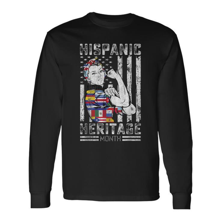 Latin Countries Hands Heart Flags Hispanic Heritage Month Long Sleeve T-Shirt