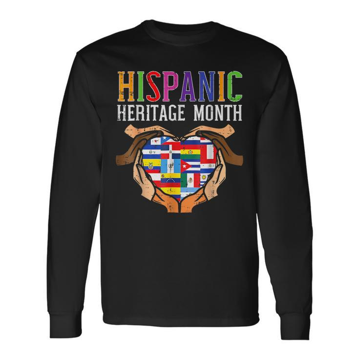 Latino Countries Flag Heart Hispanic Heritage Month Long Sleeve T-Shirt