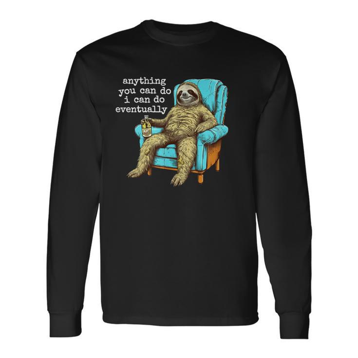 Lazy Husband Procrastinating Nap Cute Sitting Sloth Long Sleeve T-Shirt T-Shirt