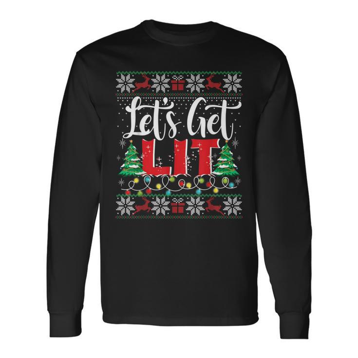 Let's Get Lit Christmas Lights Ugly Sweater Xmas Drinking Long Sleeve T-Shirt