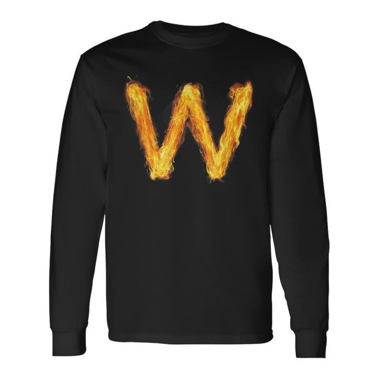 Letter W Sign Alphabet Last Name Consonants Fire Flame Long Sleeve T-Shirt T-Shirt