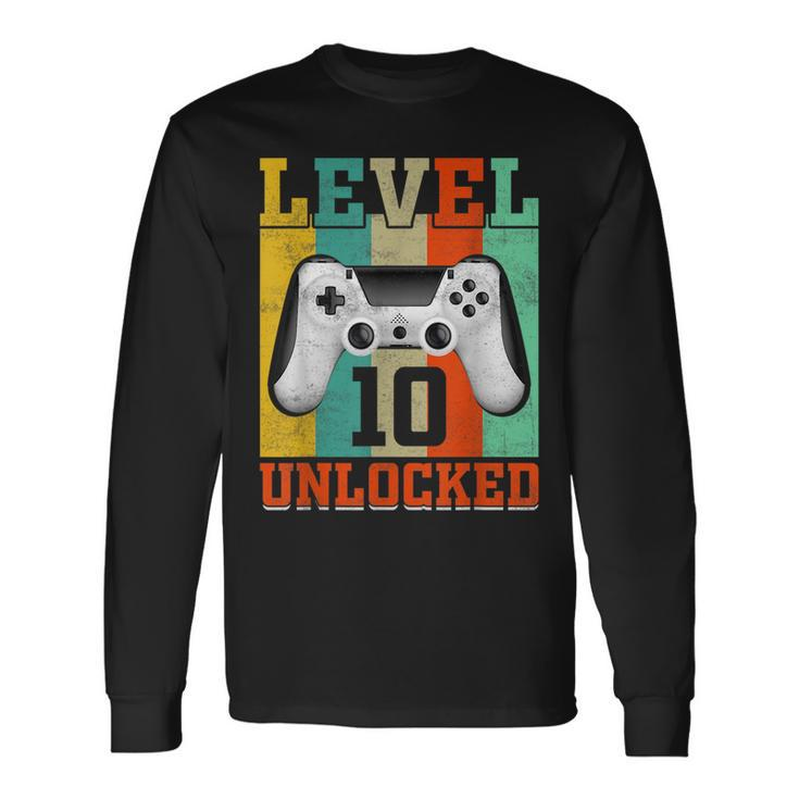 Level 10 Unlocked Birthday For Boys 10 Years Old Gamer Bday Long Sleeve T-Shirt