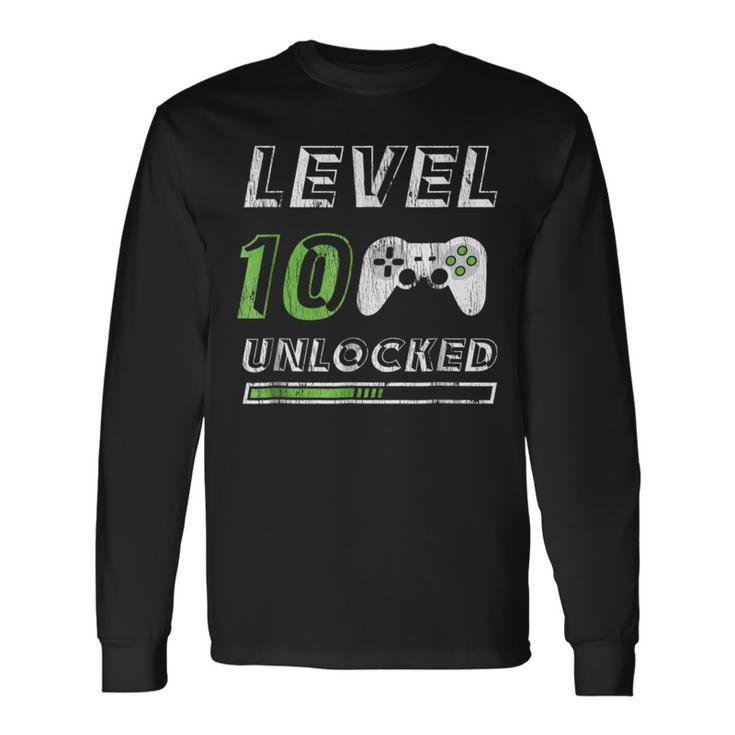 Level 10 Unlocked 10 Year Old Gamer Birthday Long Sleeve T-Shirt