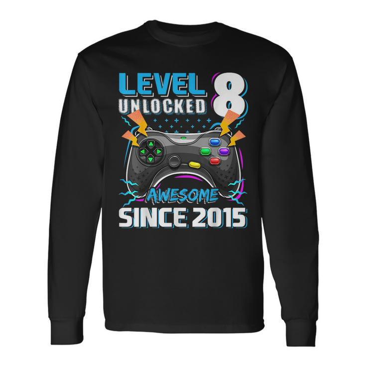 Level 8 Unlocked Awesome 2015 Video Game 8Th Birthday Boy Long Sleeve T-Shirt