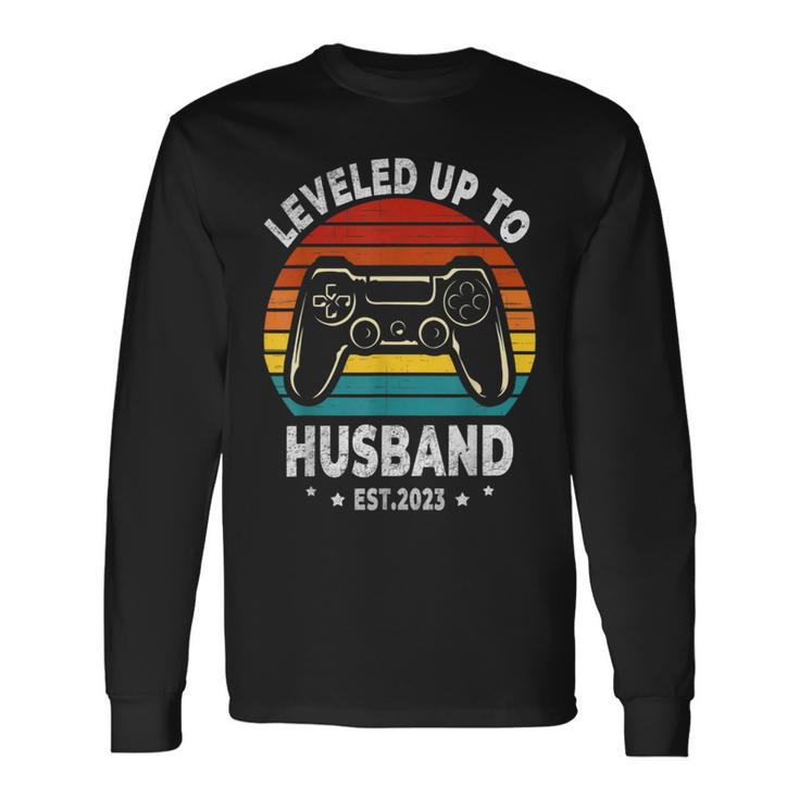 Leveled Up To Husband Est 2023 Newly Married Bachelor Party Long Sleeve T-Shirt T-Shirt