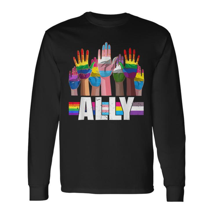 Lgbtq Ally For Gay Pride Month Transgender Flag Distressed Long Sleeve T-Shirt T-Shirt Gifts ideas