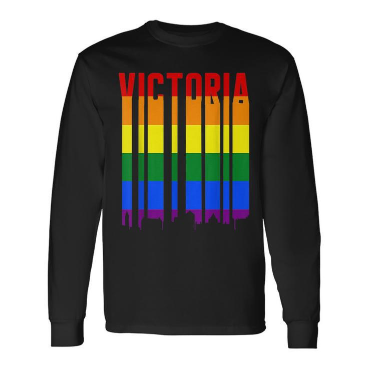 Lgbtq Vintage Pride Skyline Of Victoria Canada Victoria Long Sleeve T-Shirt