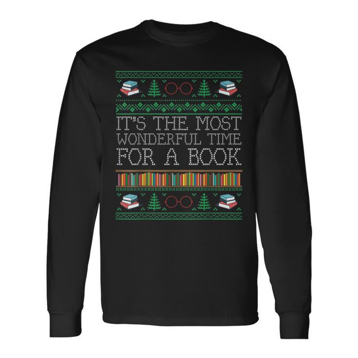 Librarian Books Reading Ugly Christmas Sweaters Long Sleeve T-Shirt