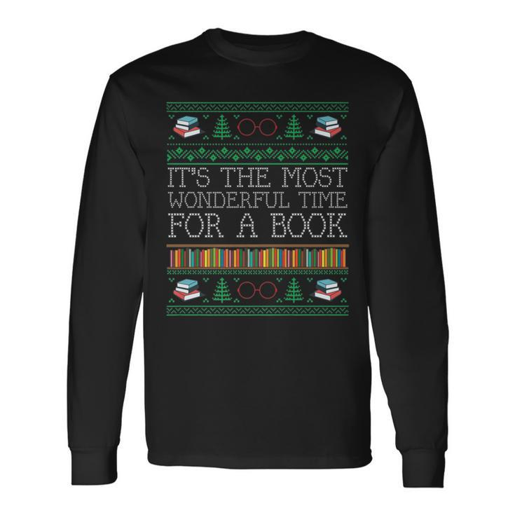 Librarian Books Reading Ugly Christmas Sweaters Long Sleeve T-Shirt