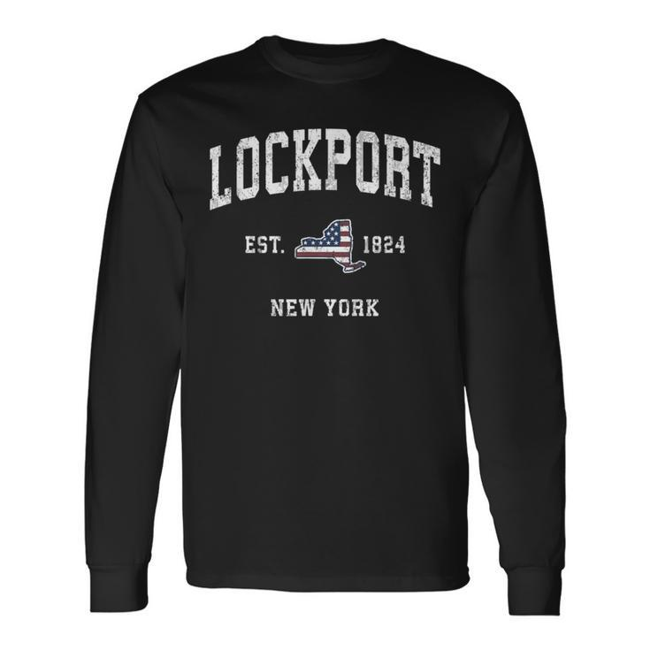 Lockport New York Ny Vintage American Flag Sports Long Sleeve T-Shirt