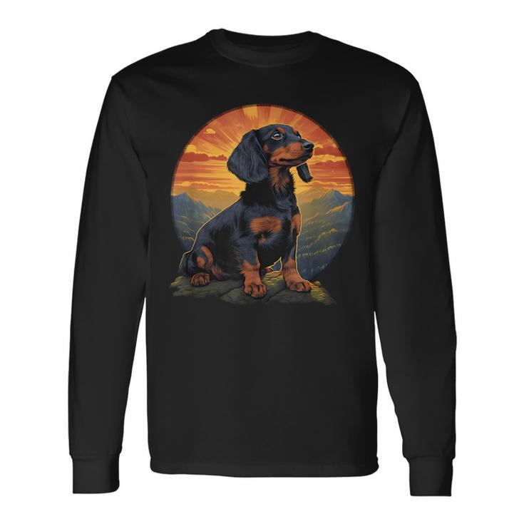 Long Haired Dachshund Pet Lover Retro Vintage Long Sleeve T-Shirt