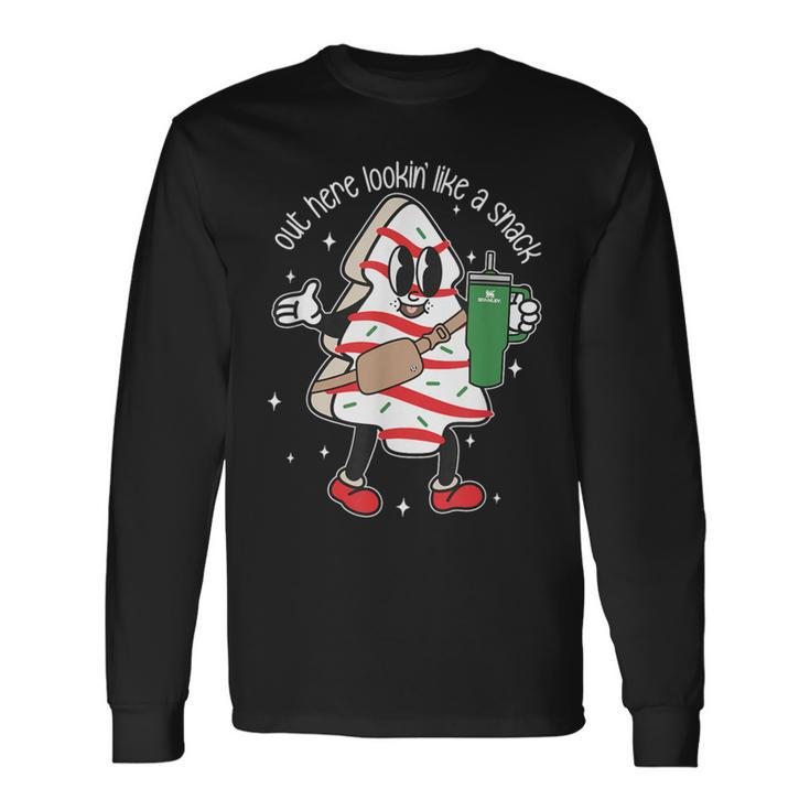 Out Here Looking Like A Snack Cute Boo Jee Xmas Trees Cakes Long Sleeve T-Shirt