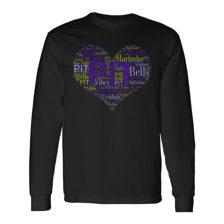 I Love Pit Marching Band Percussion Heart Word Cloud Long Sleeve T-Shirt
