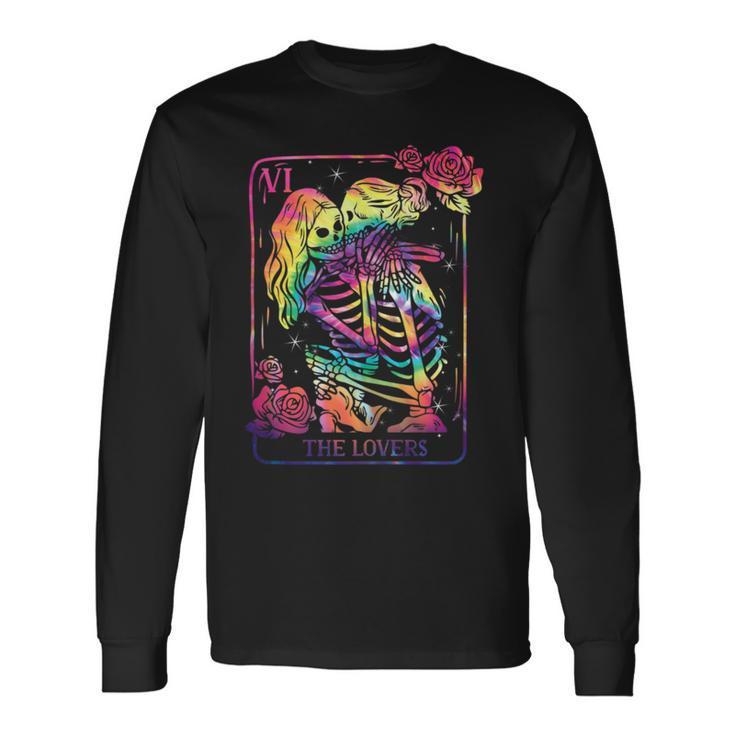 The Lovers Tarot Card Goth Tie Dye Kissing Lesbian Skeletons Long Sleeve T-Shirt T-Shirt