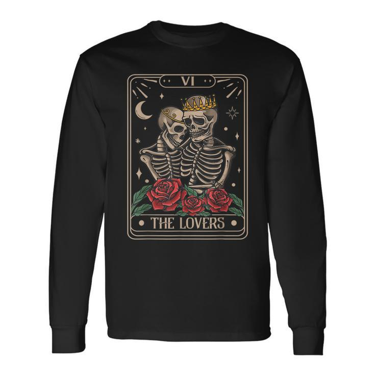 The Lovers Vintage Tarot Card Astrology Skull Horror Occult Astrology Long Sleeve T-Shirt