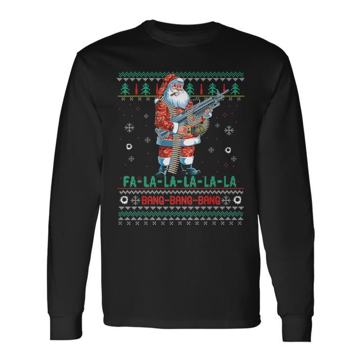 Machine Santa Claus Gun Lover Ugly Christmas Sweater Long Sleeve T-Shirt