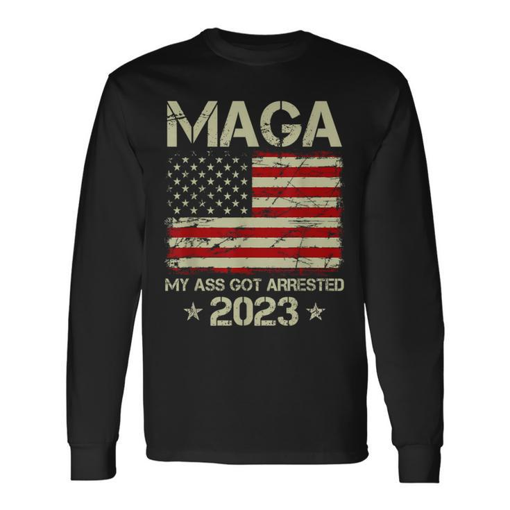 Maga My Ass Got Arrested 2023 Anti-Trump American Flag Long Sleeve T-Shirt