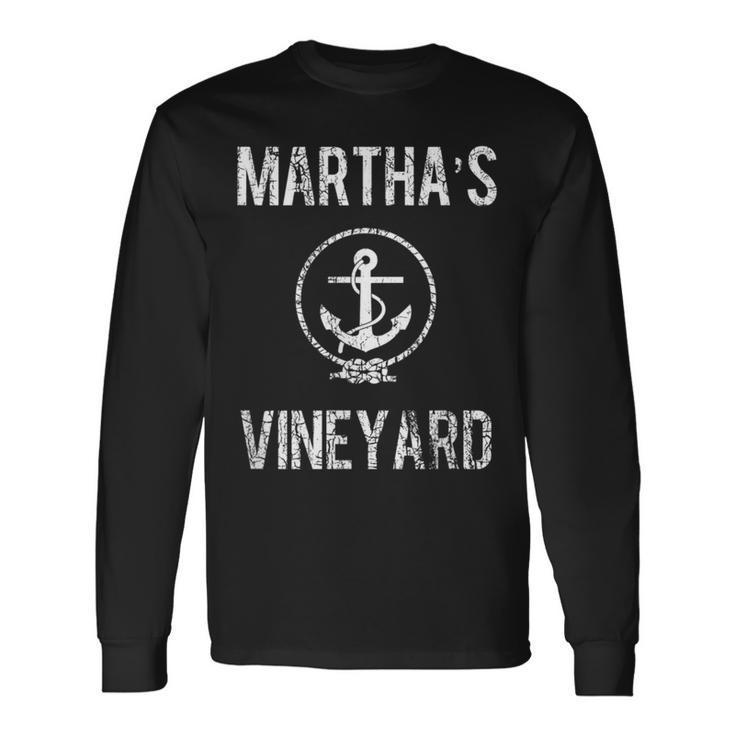 Marthas Vineyard Distressed Anchor Island Vacation Long Sleeve T-Shirt T-Shirt