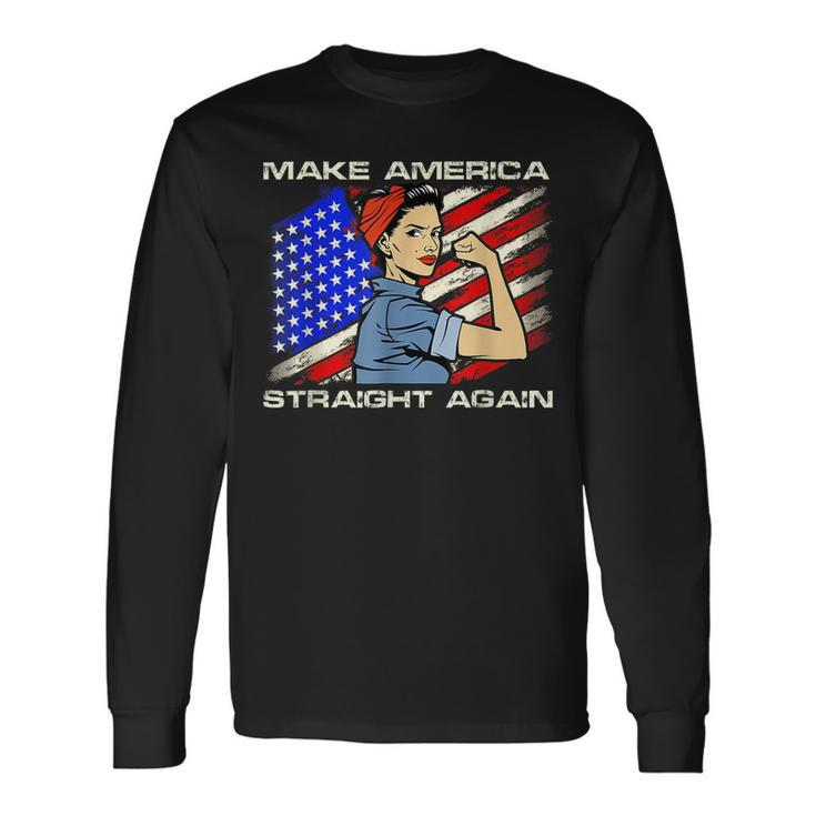 Masa Make America Straight Again Strong Woman American Flag Long Sleeve T-Shirt