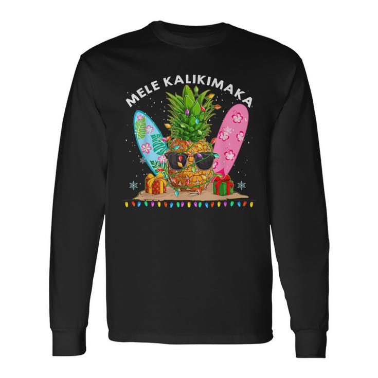 Mele Kalikimaka Hawaiian X-Mas Pineapple Lights Men's T-shirt Back