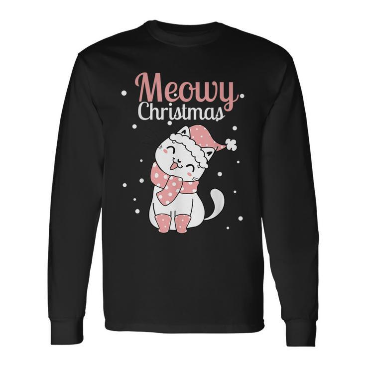 Meowy Catmas Meowy Xmas Winter Holidays Reindeer Cat Lovers Long Sleeve T-Shirt