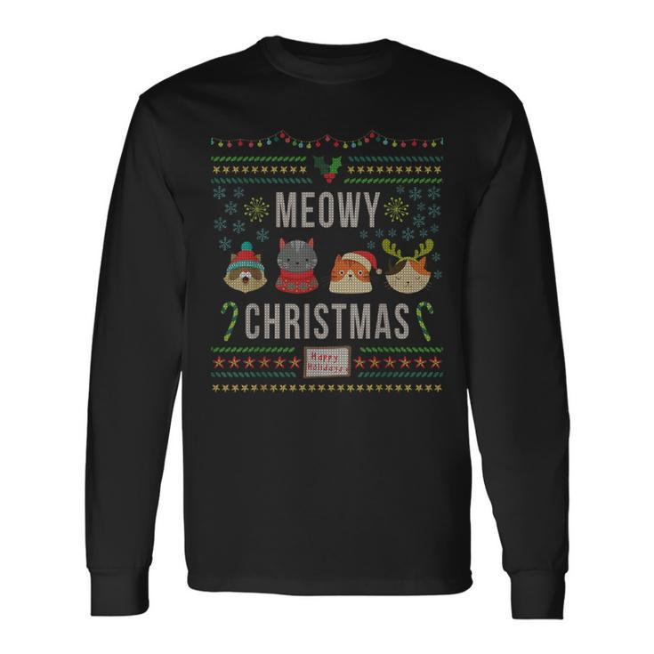 Meowy Christmas Cat Lover Tacky Ugly Christmas Party Long Sleeve T-Shirt Gifts ideas