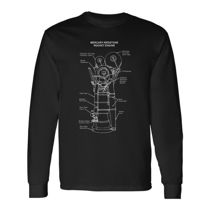 Mercury Redstone Rocket Engine Blueprint Technical Drawing Long Sleeve T-Shirt