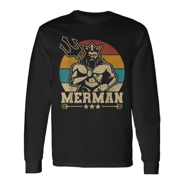 Merdaddy Mermaid Dad Costume Fathers Day Party Outfit Merman Long Sleeve T-Shirt T-Shirt