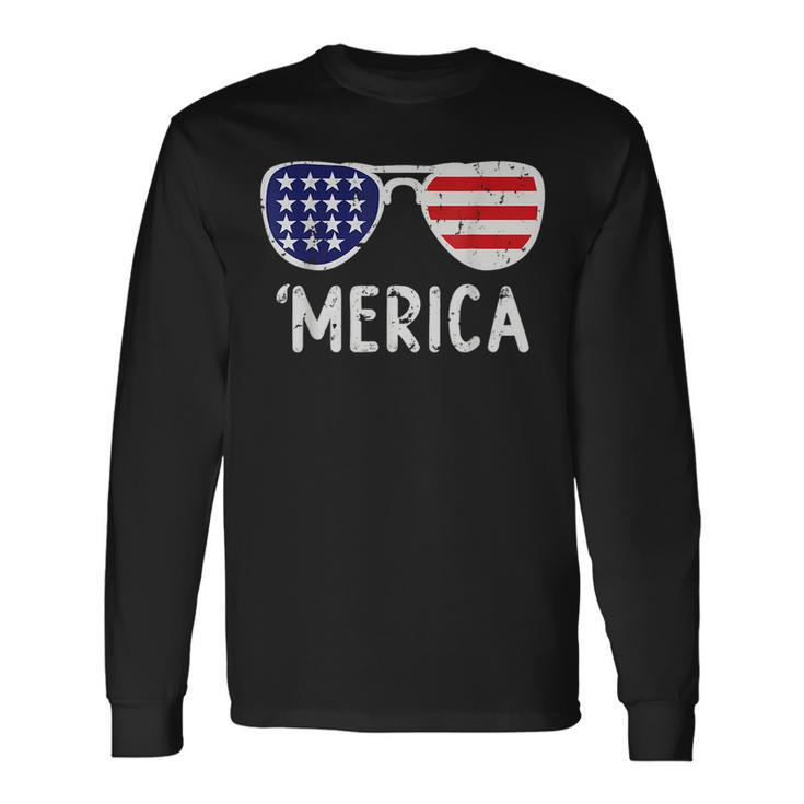 Merica American Flag Sunglasses Patriotic 4Th Of July Long Sleeve T-Shirt