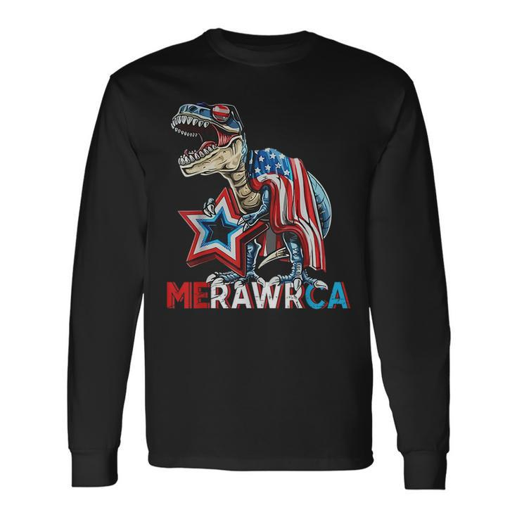 Merica Dinosaur 4Th Of July Rawr American Flag Boys Usa Long Sleeve T-Shirt T-Shirt