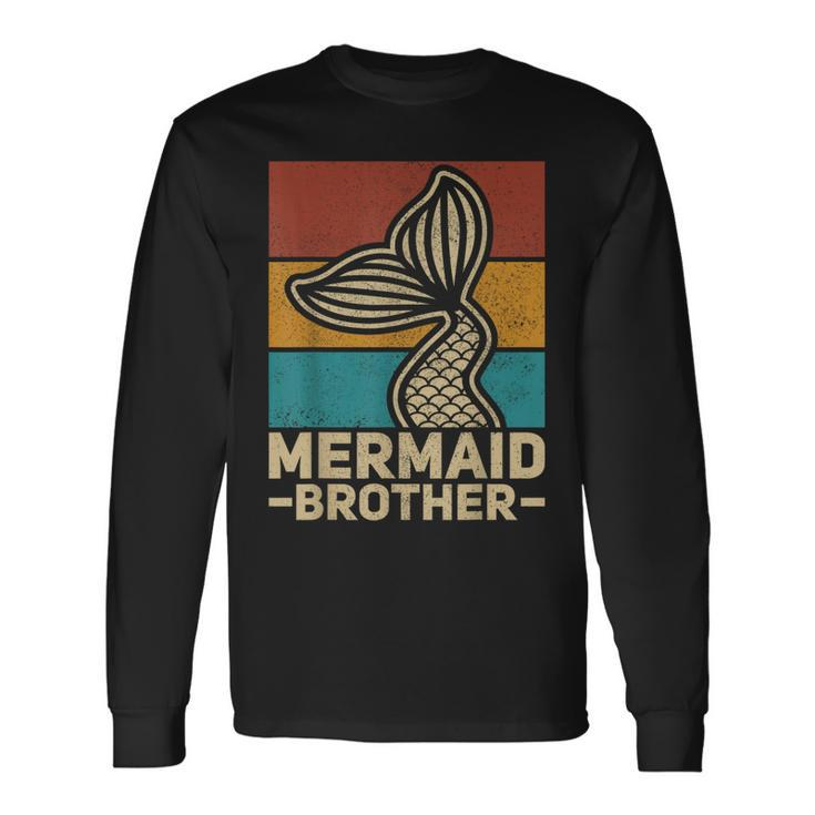 Mermaid Brother Mermaid Birthday Party Outfit Retro Mermaid Long Sleeve T-Shirt T-Shirt Gifts ideas