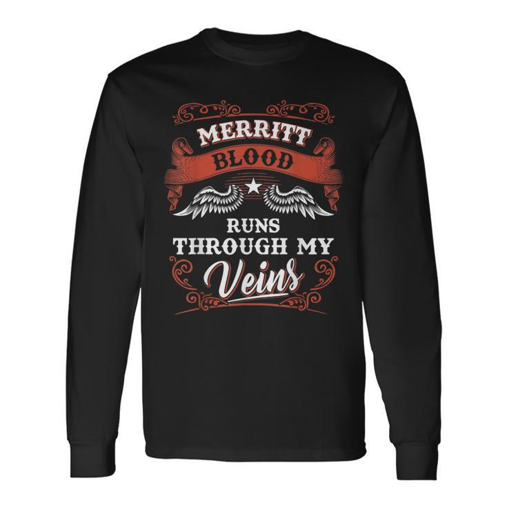 Merritt Blood Runs Through My Veins Family Christmas Long Sleeve T-Shirt