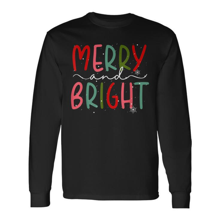 Merry And Bright Christmas Women Girls Toddlers Cute Long Sleeve T-Shirt