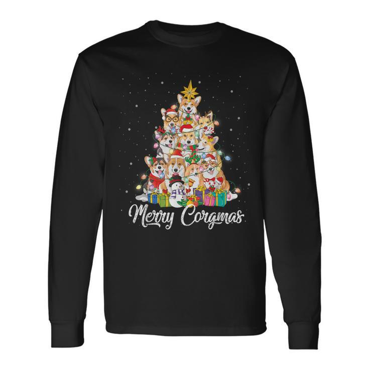Merry Corgmas Corgi Christmas Tree Fairy Lights Dog Lover Long Sleeve T-Shirt