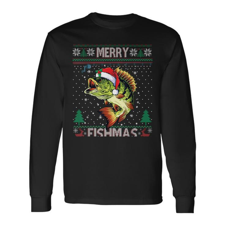 Merry Fishmas Bass Fish Fishing Christmas Ugly Sweater Xmas Long Sleeve T-Shirt