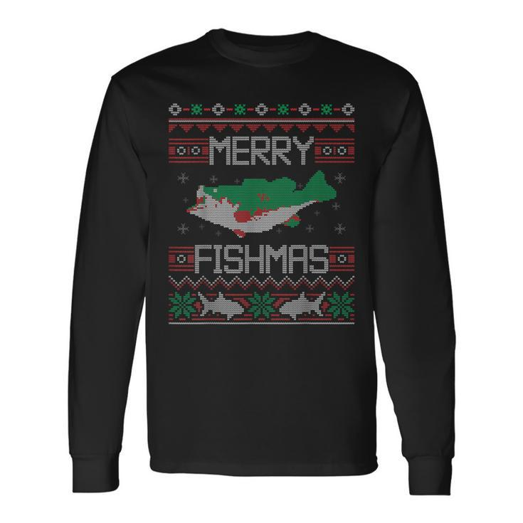 Merry Fishmas Fishing Dad Fish Angler Ugly Christmas Sweater Long Sleeve T-Shirt