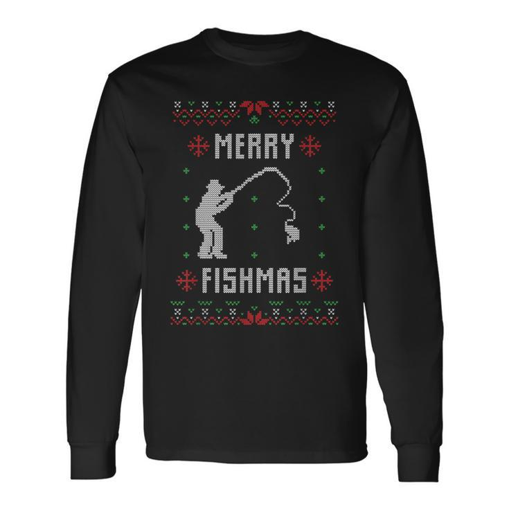 Merry Fishmas Fisherman Ugly Christmas Sweater Long Sleeve T-Shirt Gifts ideas