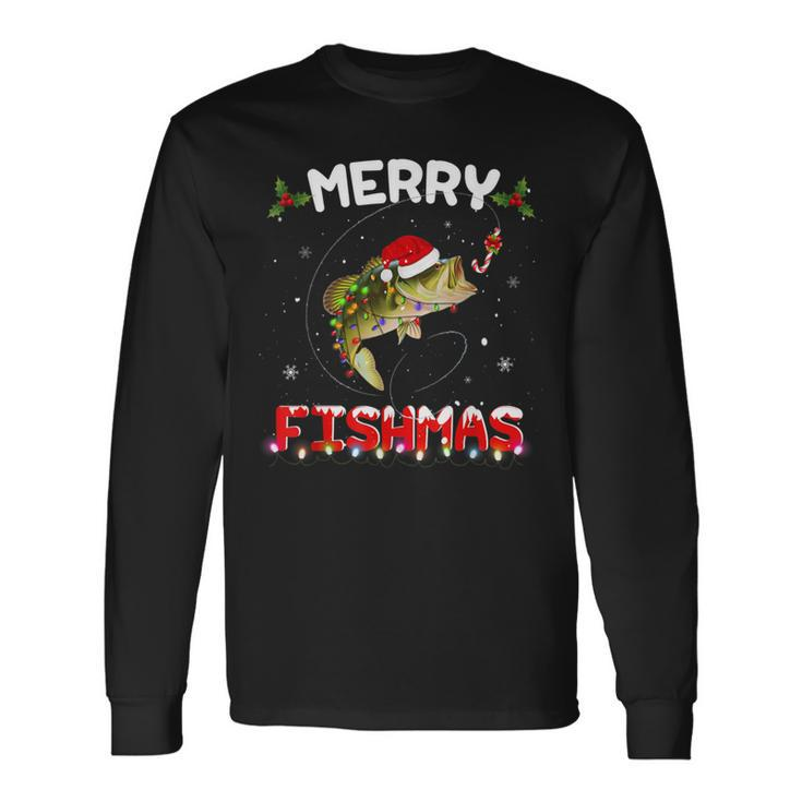 Merry Fishmas Fishing Christmas Pajama Fishers Long Sleeve T-Shirt