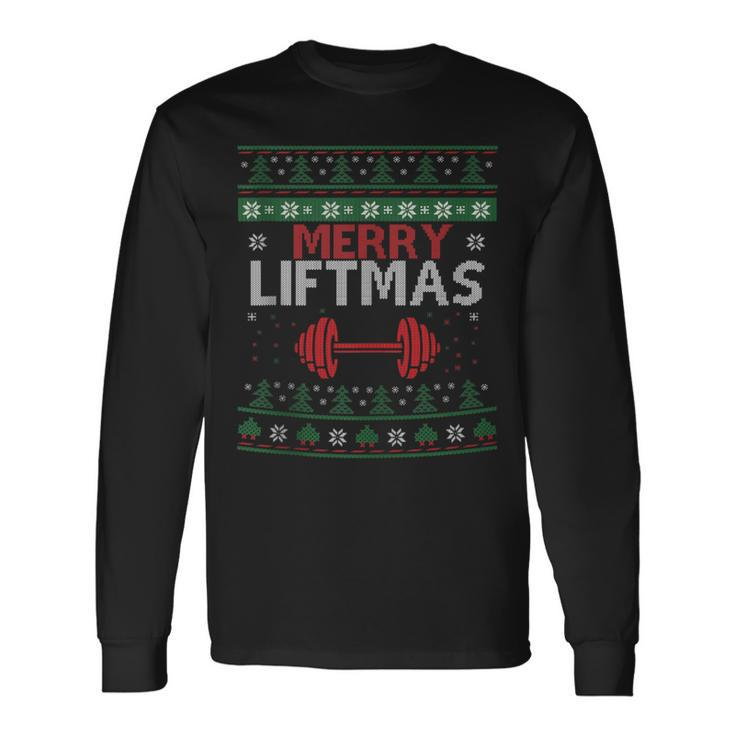Merry Liftmas Ugly Christmas Sweater Gym Workout Long Sleeve T-Shirt